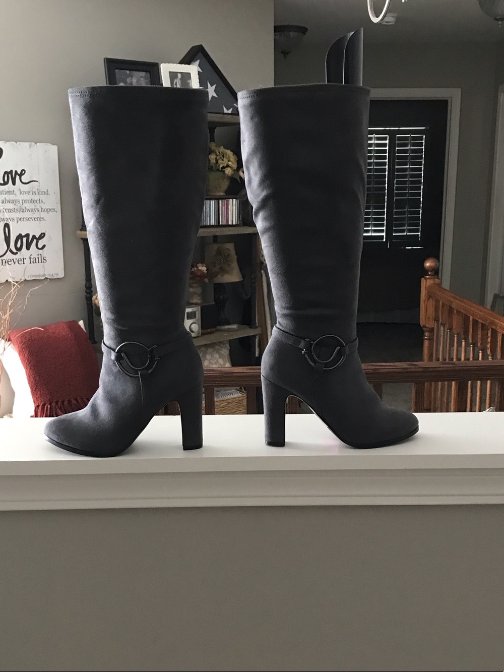 Tall Grey Mid-Heel Women's Riding Boots